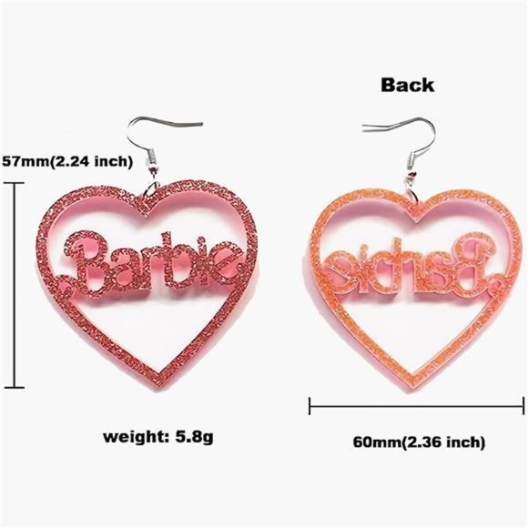 Barbie Pink Heart Dangle Earrings and Necklace, Women and Girls Jewelry Set - Picture 6 of 6